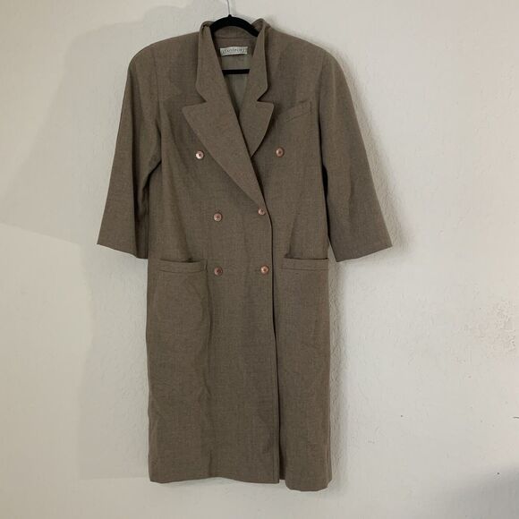 Vintage 100% Wool Double Breasted Peacoat Women 10 Brown‎ Pockets Quiet Luxury